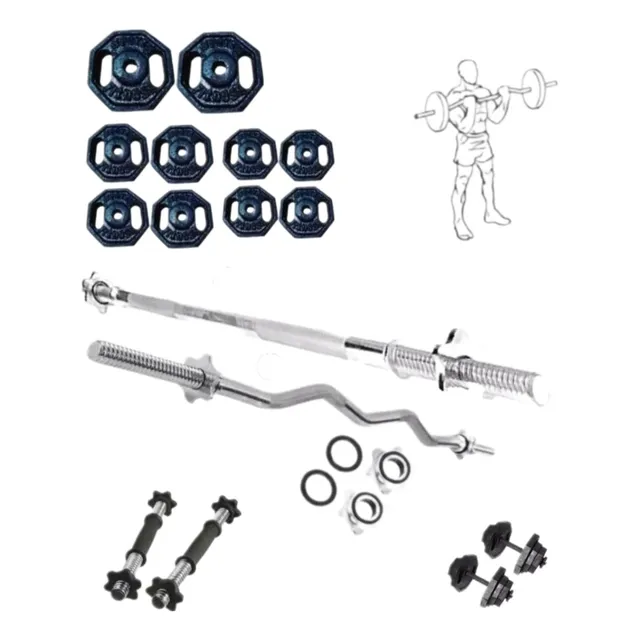 Set 20 Kilos Pesas + Barra Z O Recta + Mancuernas Tda Fisica