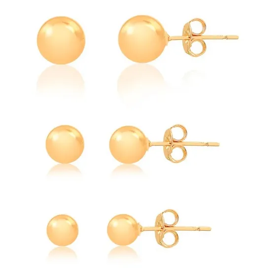 Kit Brinco De Bolas Lisa 1 2 3 Furo Folheado A Ouro 18k
