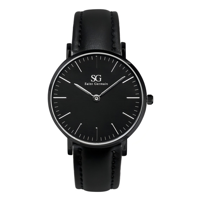 Relógio Masculino Couro Preto Saint Germain Murray Full Black 40mm Fundo Preto Relógio Masculino Couro Preto Saint Germain Murray Full Black 40mm Fundo Preto