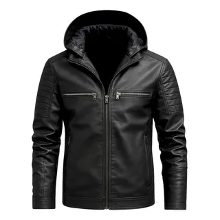 Jaqueta Couro Com Capuz Casaco Forrado Blusa Frio Grossa Jaqueta Couro Com Capuz Casaco Forrado Blusa Frio Grossa