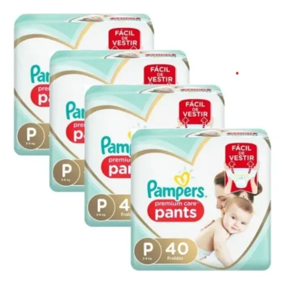 Kit C/4 Fralda Pampers Pants Premium Care P  40 Unidades