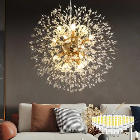 Lustre Pendente Moderno Cristal Dente De Leão Luxo Dourado 127/220v Dourado