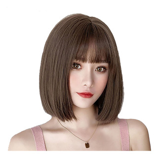 Peluca Cabello Natural Bob Castaño Claro Mujer Air Flequillo Peluca Cabello Natural Bob Castaño Claro Mujer Air Flequillo
