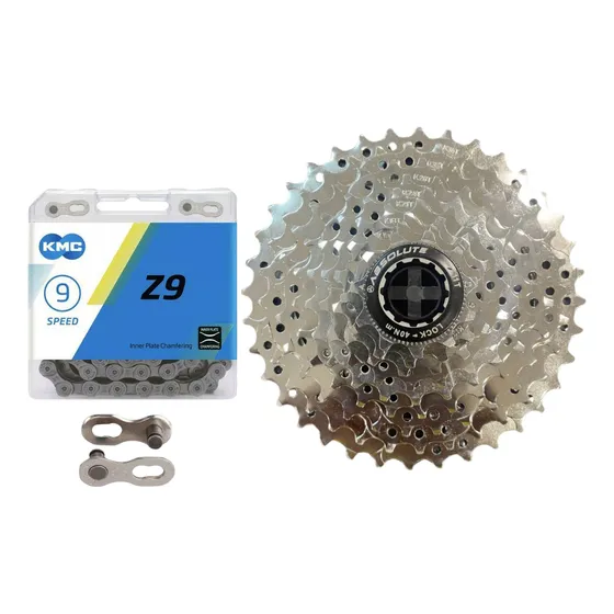 Cassete K7 Bike 9v Absolute 11/36 Corrente Kmc Z9 116 Elos