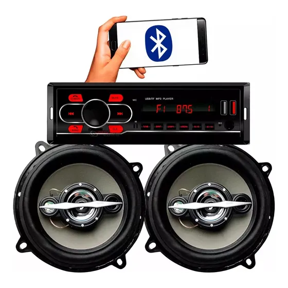 Kit Som Carro Radio Mp3 Bluetooth Usb + 2 Falantes 5 Pol