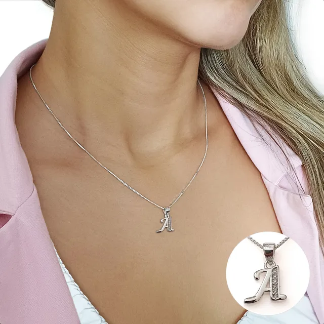 Collar Cadena Con Dije De Letra Inicial Plata 925 Mujer