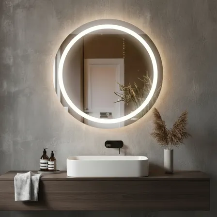 Espelho Redondo 70x70 Cm Jateado Led Botão Touch Luxo