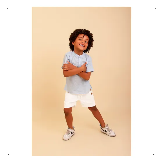 Conjunto Full Infantil Menino Bata Azul Bermuda Sarja 4/10