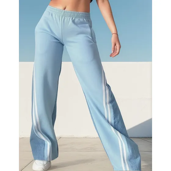 Pantalon Palazzo  Jeans Combinado Super Moderno Con Elástico