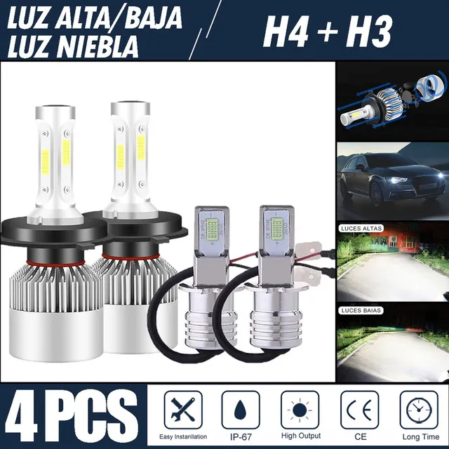 Dm-qpda1. Kit De Focos Led 8000lm Luz Alta/baja/niebla Para