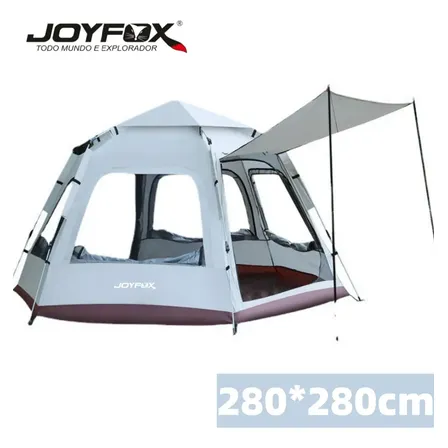 Barraca Camping Grande Automático Família Hexagonais Acampamento Joyfox Iglu 5-8 Lugares 280*280*160cm Bege