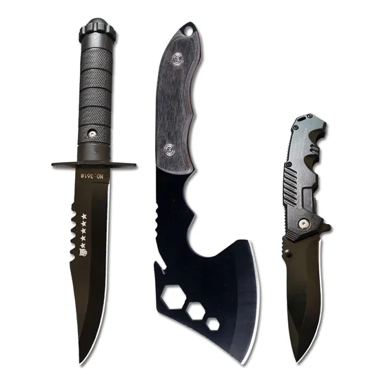Juego De 3 Piezas Hacha Cuchillo Tomahawk Acero 440c