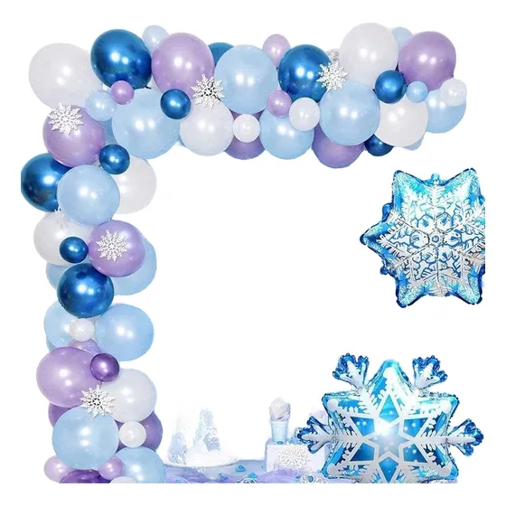 Arco Globos Frozen Copos De Nieve Cotillon Cumpleaños Fiesta