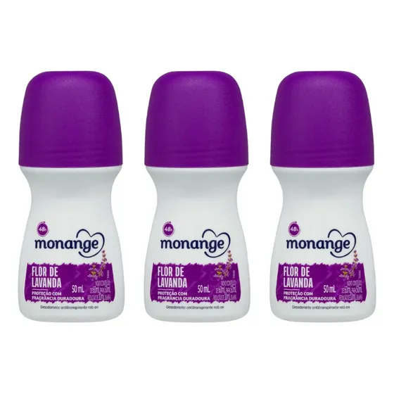 Desodorante Roll-on Monange 50ml Flor Lavanda-kit C/3un