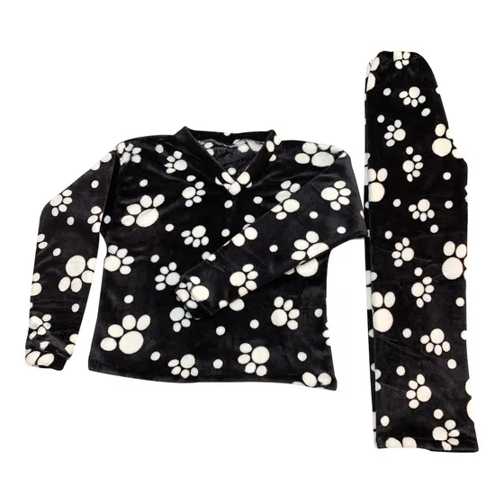 Pijama Termica Hombre Mujer Negra De Huellas