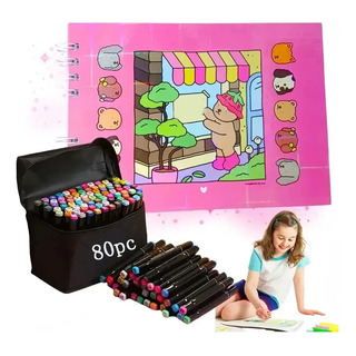 Kit Canetas Touch 80 Cores Ponta Dupla + Livro Colorir Kit Canetas Touch 80 Cores Ponta Dupla + Livro Colorir