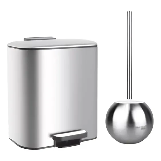Escova Sanitaria Limpador Vaso Sanitario Privada e Cesto Lixo Lixeira Banheiro Luxo de Pedal Slim Inox