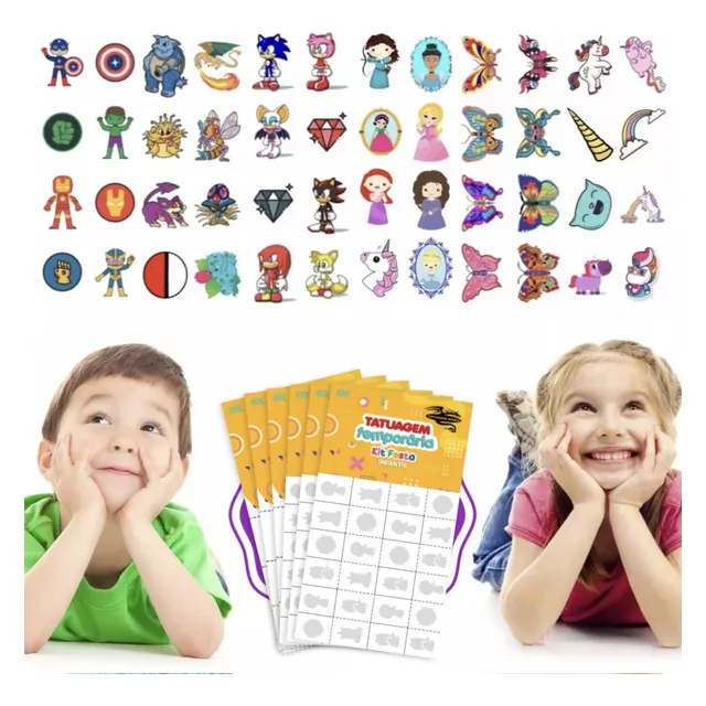 Kit 192 Tatuagem Temporária Infantil Meninos Meninas Variado