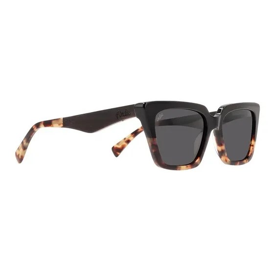 Lentes De Sol De Madera Y Acetato Polarizados Indie - Kyle Lente Gris Armazón Negro Diseño Cuadrado