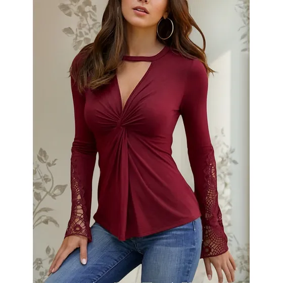 Blusa Dama Casual Moda Color Sólido Cuello En V