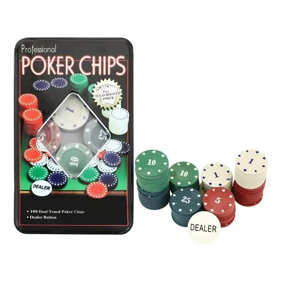 Poker Chips De 100 Fichas Estuche Lata Juego Casino Cg1021
