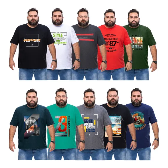 Kit 5 Camisetas Masculinas Plus Size G1 Ao G5 Tamanho Grande