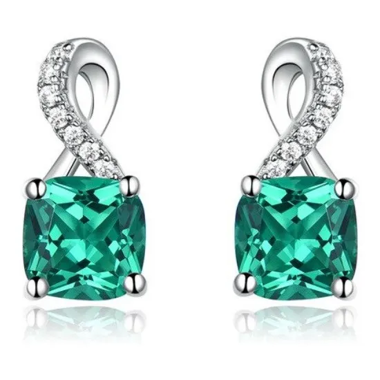 Aretes Pendientes Para Mujer Esmeralda Y Circones Plata 925