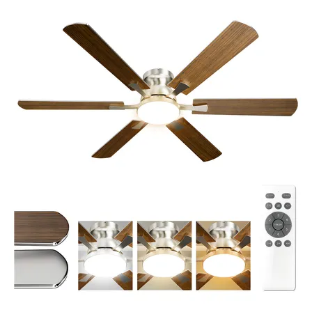 Ventilador De Techo De 52 Pulgadas Con Luz Y Control RemotoVentilador De Perfil Bajo Con 6 Aspas De Doble Acabado,... 60hz 1.32 M Madera Metálico Plateado Y Madera