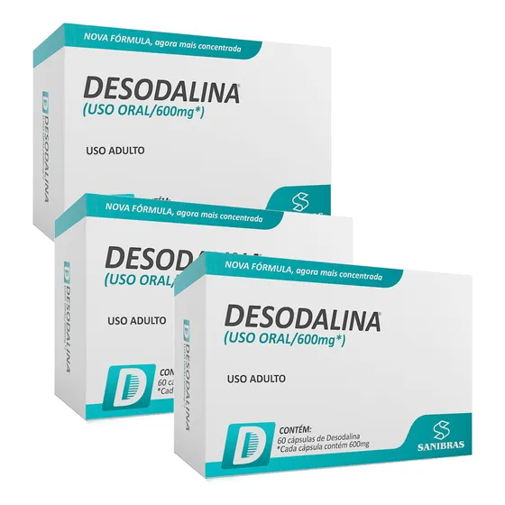 Power Supplements Combo 3x Desodalina 600mg 60 Cáps Kit Sanibras Sabor Neutro