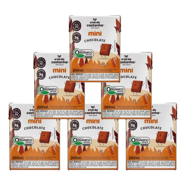 Kit 06 Mini  Bebidas De Castanha De Caju - Chocolate 200ml