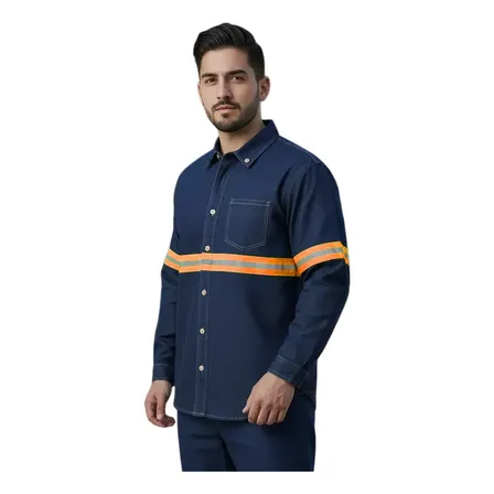 Camisa De Mezclilla Trabajo Industrial Uso Rudo Reflejante