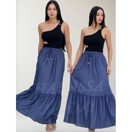 Maxi Falda De Shambray Tipo Jean Holgada Comoda