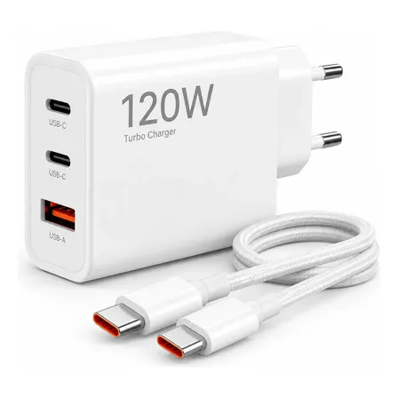 Carregador Turbo 120w Usb Tipo-c + Cabo | Carga Super Rápida 1 Unidade