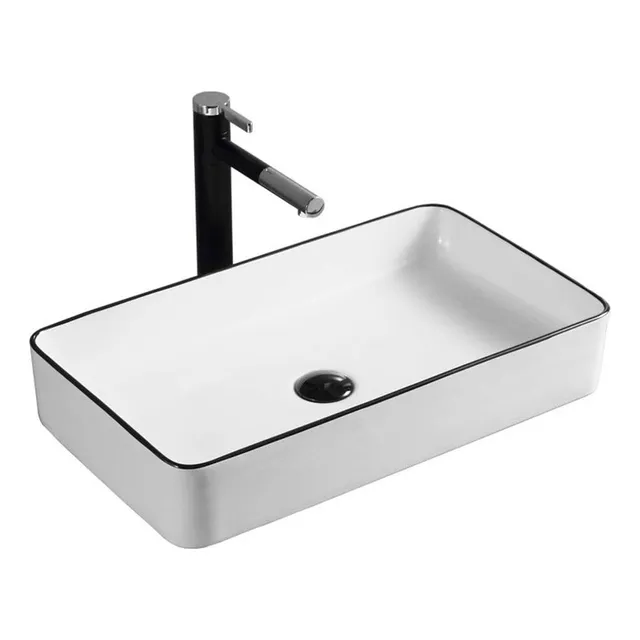 Lavabo para Baño Cerámico con Tapón de mesa Porik PGCS01 color blanco