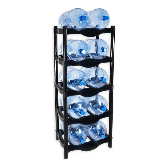 Organizador De Plástico Para 10 Garrafones Rack Portagarrafon Estante Resistente 5 Niveles Alta Durabilidad Dispensador Para Agua Purificada Exhibidor Color Negro