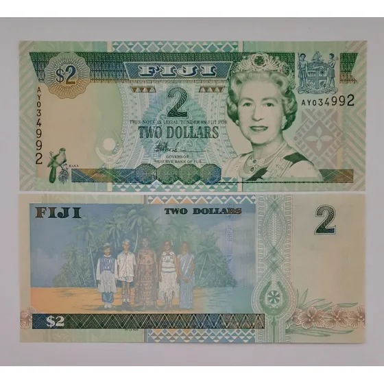 Cédula Fe Estrangeira 2 Doláres 2002 Fiji Rainha Elizabeth
