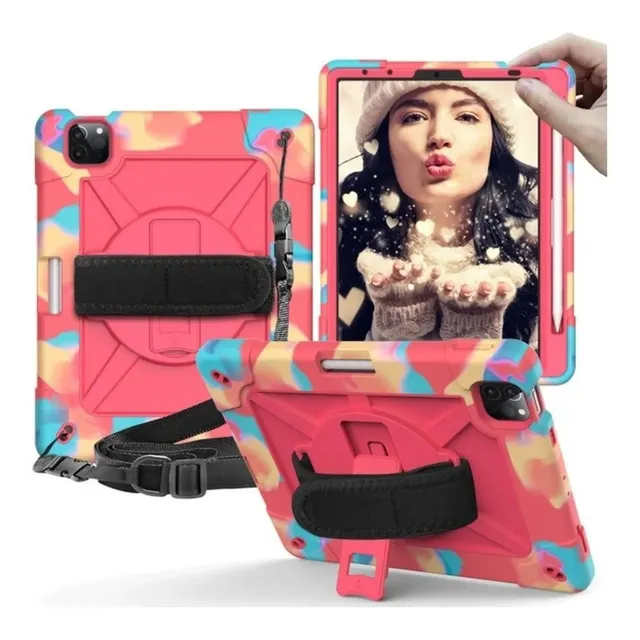 Funda Rudo Con Correa Para iPad Air 4 Y Air 5 Camuflaje Rosa