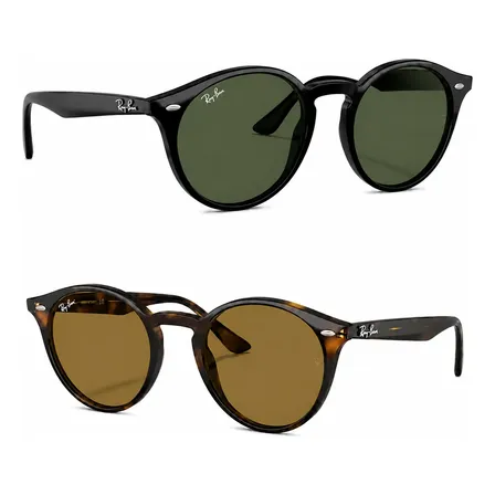 2 Óculos De Sol Rb2180 Estilo Clássico Unissex Proteção Uv Clássico / Wayfarer & Round (conjunto Com 2 Modelos) Preto Verde Escuro / Cinza Escuro