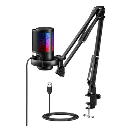 Micrófono Condensador Usb Rgb Con Brazo Negro