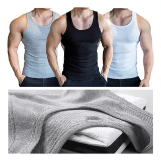 Kit 3 Camiseta Regata Modelo Americana Masculina Canelada Kit 3 Camiseta Regata Modelo Americana Masculina Canelada