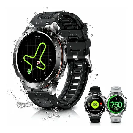 Smartwatch Masculino Gps Amoled 3atm 750mah Relogio Corrida Preto Silicone