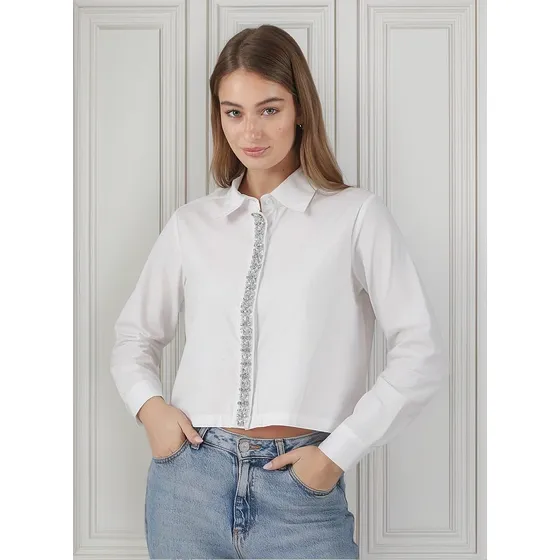 Camisa Crop Bijou De Poplin Con Piedras Guk70059 Arizona