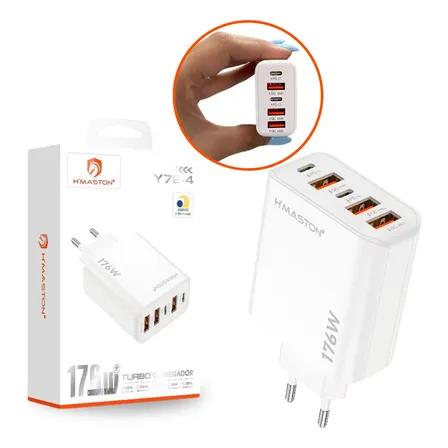 Fonte Carregador Turbo 176w Com 5 Saídas Usb-c E Usb-a Cor Branco