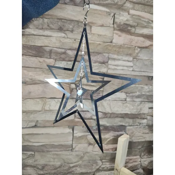 Movil De Viento Estrella + Dije Atrapasol Ac. Inox 15cm