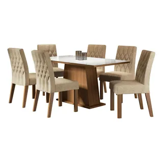Sala Jantar Madesa Rafaela Mesa Tampo Vidro Com 6 Cadeiras Cor Rustic/branco/imperial Desenho Do Tecido Das Cadeiras Imperial Sala Jantar Madesa Rafaela Mesa Tampo Vidro Com 6 Cadeiras Cor Rustic/branco/imperial Desenho Do Tecido Das Cadeiras Imperial