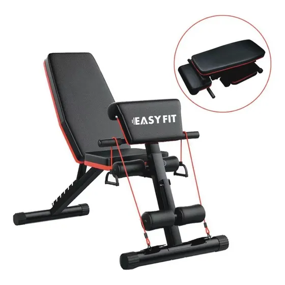 EASY FIT Press Banca Abdominal Reclinable Para Pesas Con Bandas