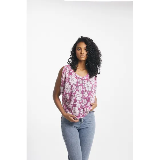 Blusa Ancha De Flores  Fucsia Manga Hueco Saints Clothes
