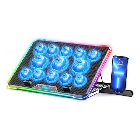 Base Ventilador Enfriador Notebook 13 Fans Lcd Rgb Hasta 17 Color Negro