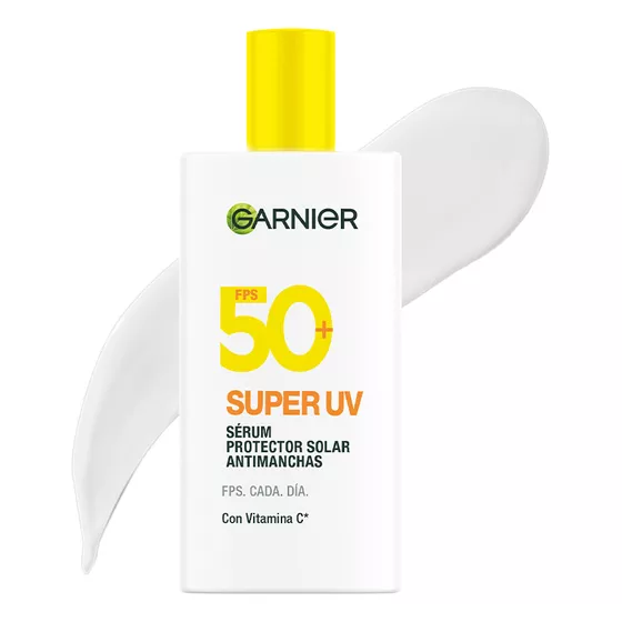 Garnier Super UV Protector Solar Facial Fluido Anti oleosidad FPS50+ con Vitamina C 40ml protege del daño solar y reduce manchas textura ligera aprobado por dermatólogos
