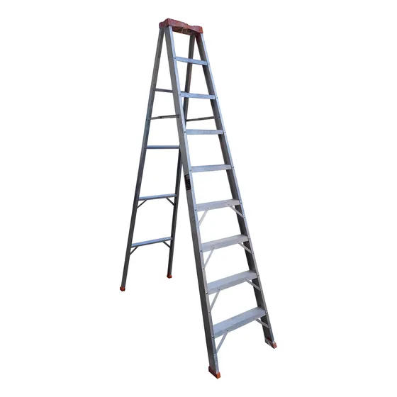 Escalera Tijera De 8 Peldaños 9 Pasos Tapa Plástica 270cm Color Gris